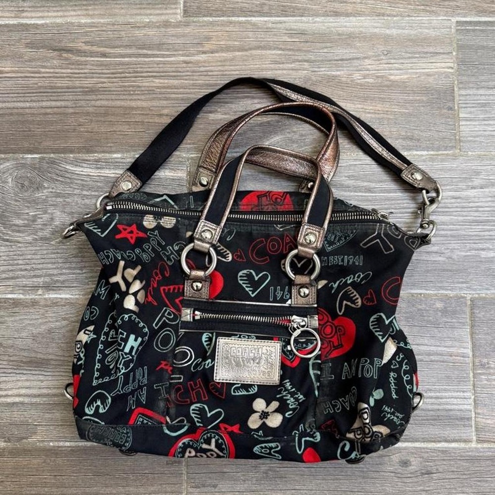 Coach poppy graffiti lurex satchel